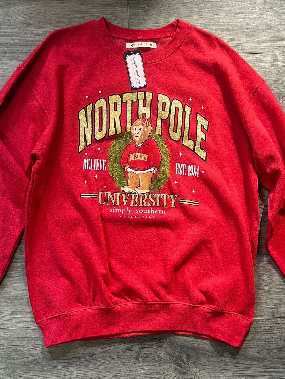Simply Southern Red 'North Pole University' Crewneck Sweatshirt
